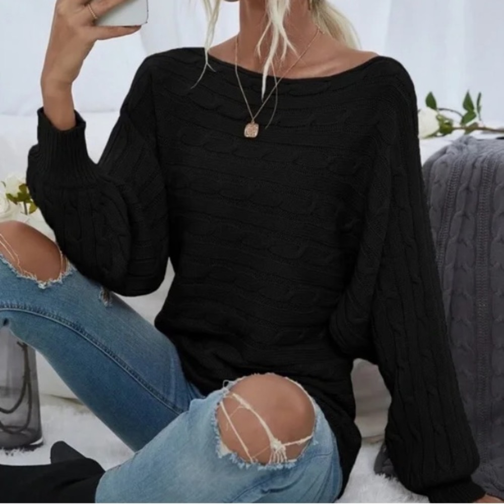 Luxe Cozy Cable Knit Oversized Sweater Top - Picture 9 of 14